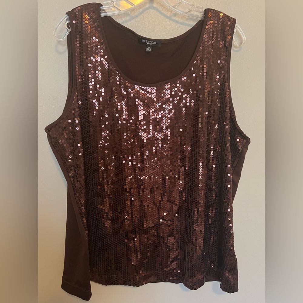 2X, brown sequined tank